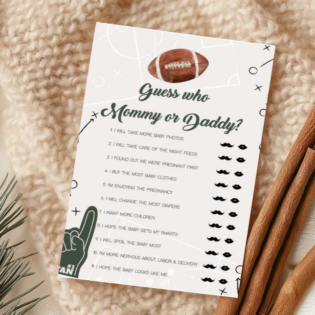 Chá de fraldas de futebol adivinha quem Mamãe ou j (Football Sports Baby Shower Guess who Mommy or Daddy Game)