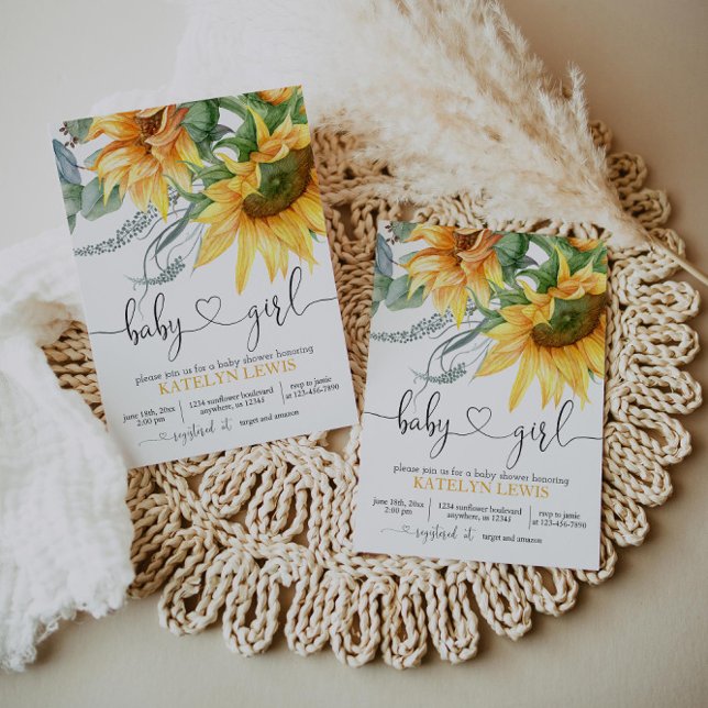 Chá de fraldas de girassol Convite para Menina (Criador carregado)