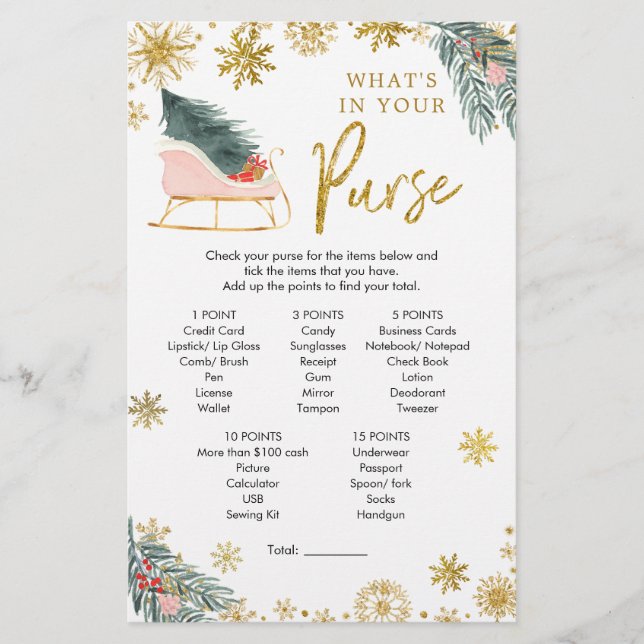 Chá de fraldas De Inverno Rosa Que Na Sua Bolsa (Frente)