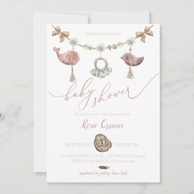 Chá de fraldas de Macrame de Convite para Chá de f (Frente)