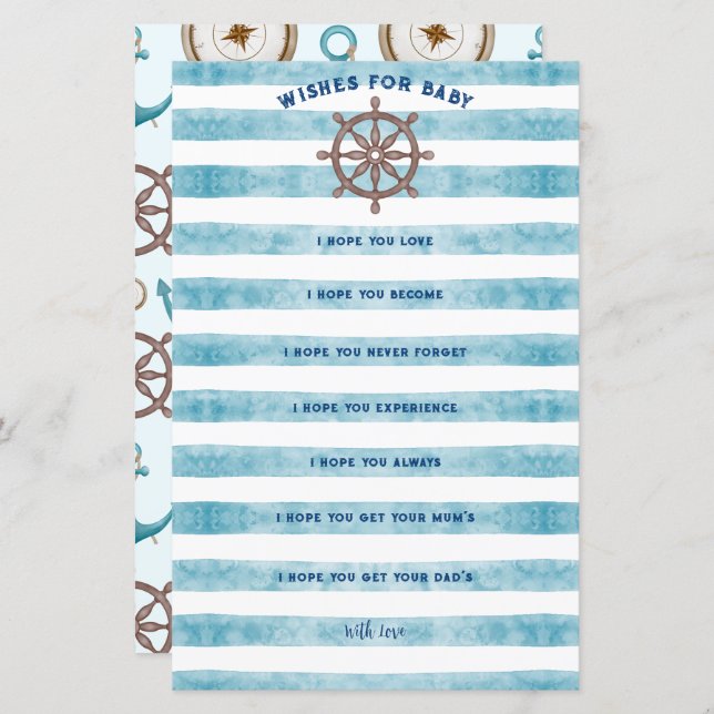 Chá de fraldas De Marinheiro Azul Náutico Deseja B (Frente/Verso)