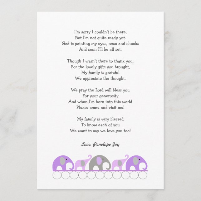 Chá de fraldas de menina, obrigado pelas notas do  (Frente)