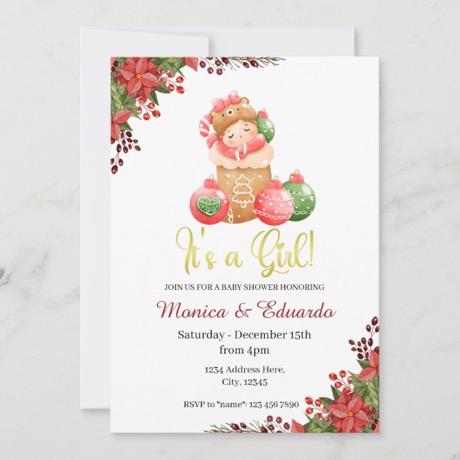 Chá de fraldas de Natal É um Convite para Meninas (Frente)