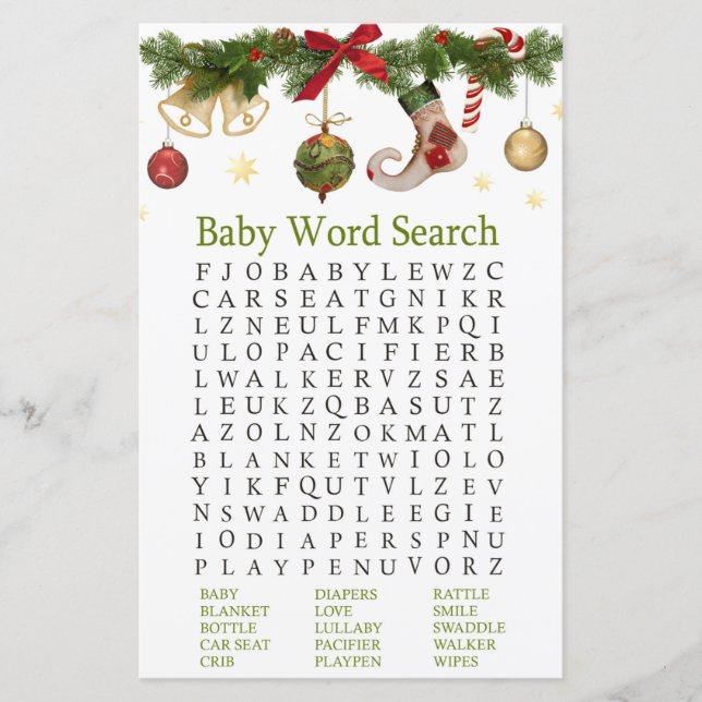 chá de fraldas de natal Jogo de Pesquisa do Word (Frente)