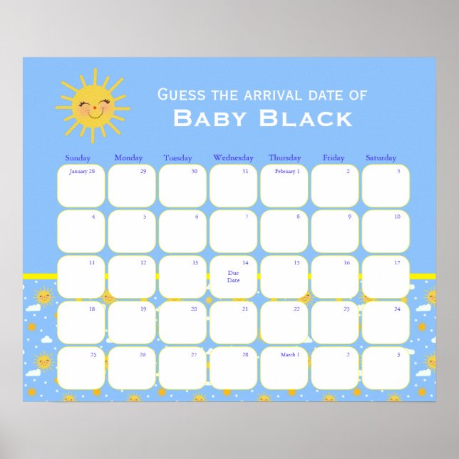 Chá de fraldas De Nuvens Azuis Adivinha A Poster D (Frente)