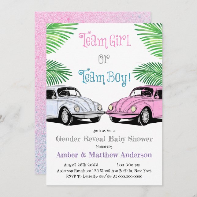 Chá de fraldas De Revelação De Gênero Da Equipe Ou (Frente/Verso)