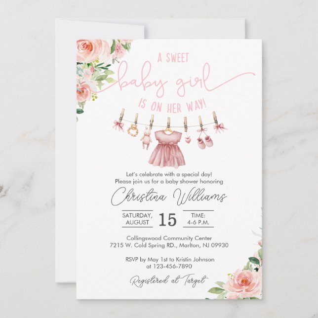 Chá de fraldas de roupas para bebês Convite para u (Frente)