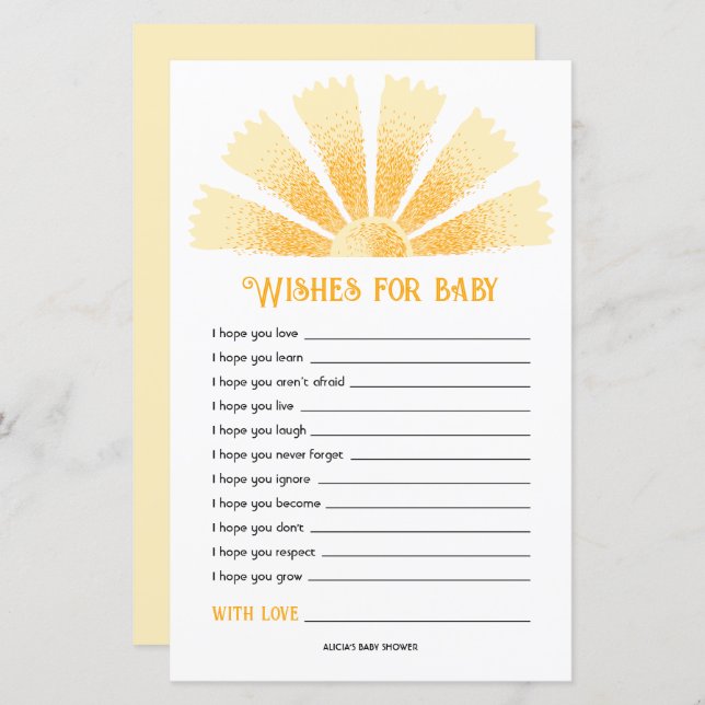 Chá de fraldas De Sol Deseja Bebê (Frente/Verso)