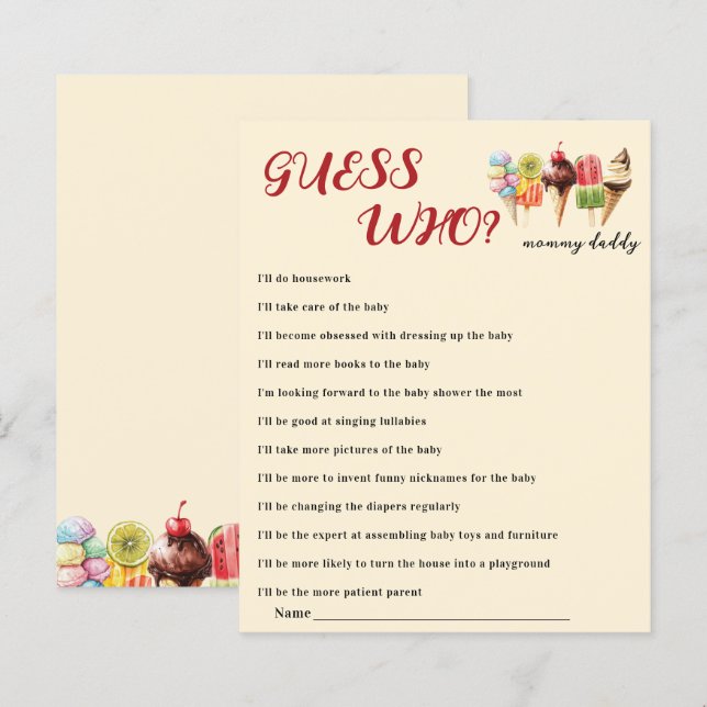 Chá de fraldas De Sorvete De Aquarela Adivinha Que (Frente/Verso)