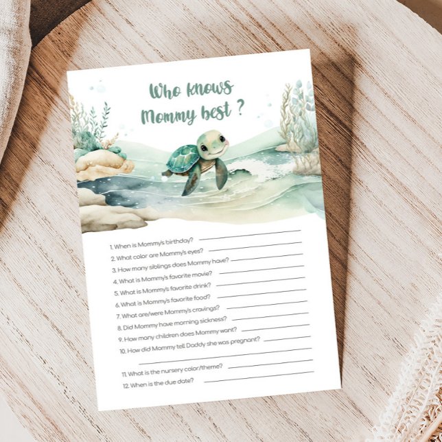 Chá de fraldas de Tartaruga-do-mar que conhece o m (Sea Turtle Baby Shower Game)