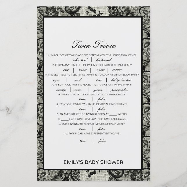 Chá de fraldas de Twin Bebê Editável com Resposta (Frente)