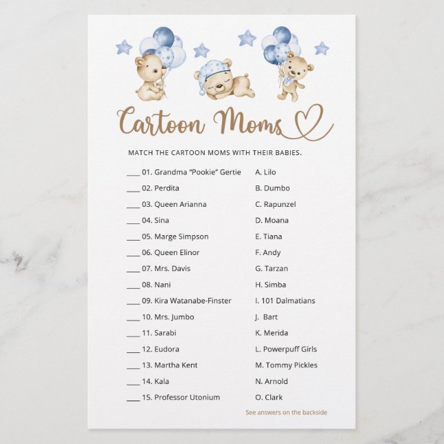 Chá de fraldas de ursinho  Mães de desenho (Frente)