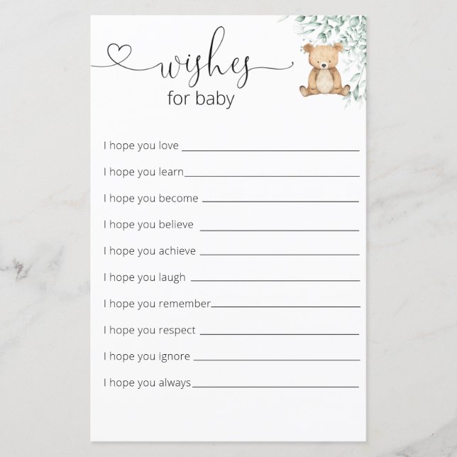 Chá de fraldas De Urso De Teddy Greenerado Deseja  (Frente)