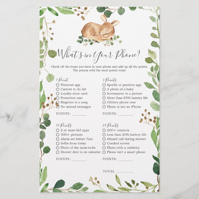 Chá de fraldas de veados O que há em seu telefone (Frente)