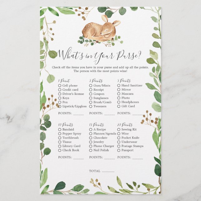 Chá de fraldas de veados O que há na sua bolsa (Frente)