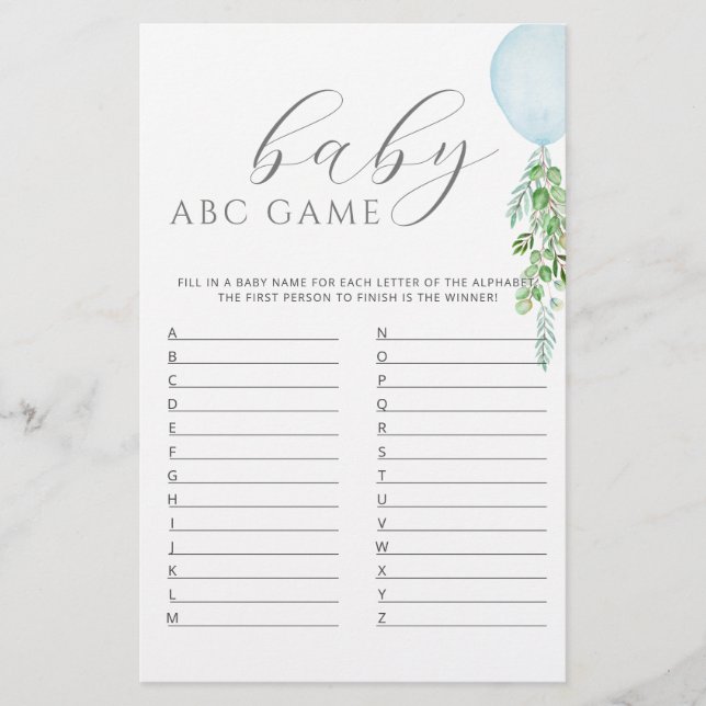 Chá de fraldas do Balão Azul ABC (Frente)