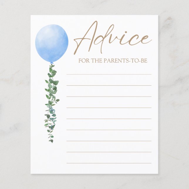 Chá de fraldas do Balão Azul de Aquarela (Frente)