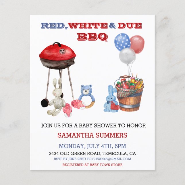 chá de fraldas do Dia da Independência em 4 de jul (Frente)