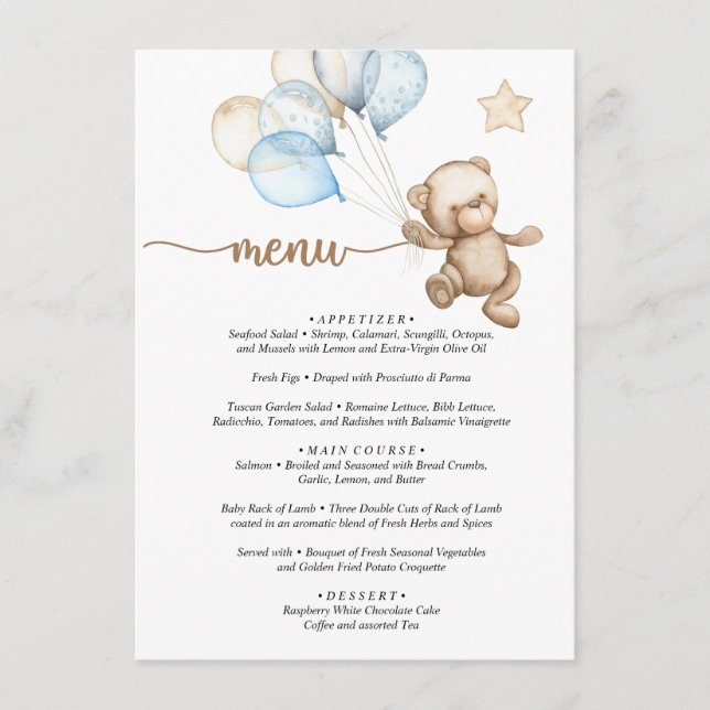 Chá de fraldas do Urso Bebê do Menu Teddy (Frente)