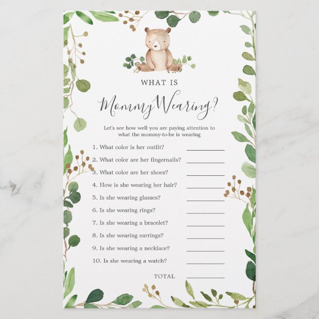 Chá de fraldas do urso O que é a Mamãe Vestindo (Frente)