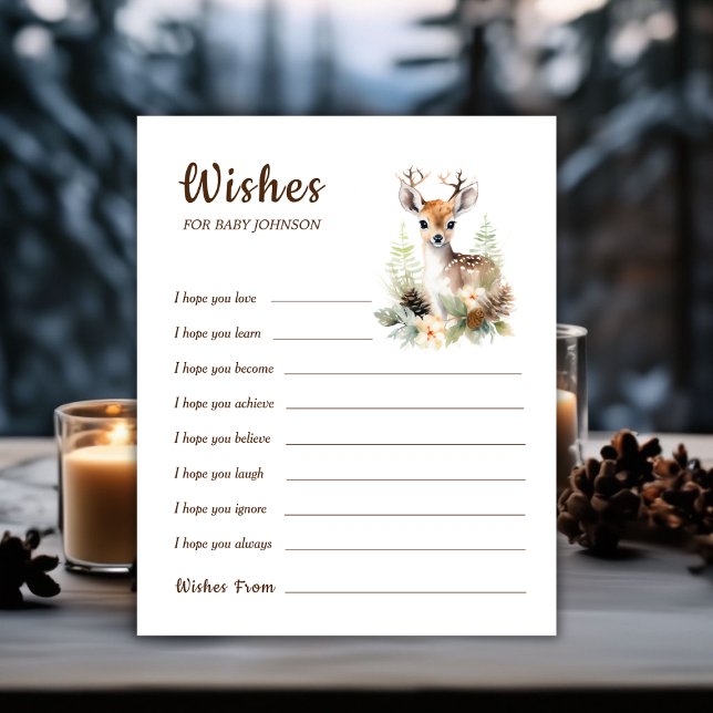Chá de fraldas Do Woodland Deer Desejo Para Bebê (Winter Deer Baby Shower Game Wishes For Baby)