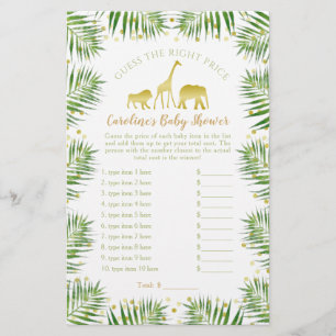 Chá de fraldas Dourado Safari Animal Adivinha Jogo