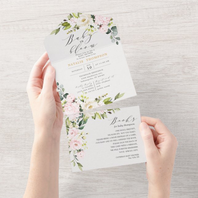 Chá de fraldas e Livros Infláveis Elegante Blush (Aba destacável)