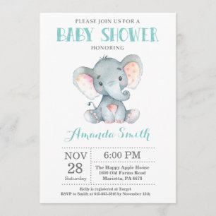 Chá de fraldas Elefante Convite Aqua Cinzas
