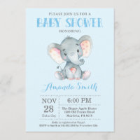 Chá de fraldas Elefante Convite Azul e Cinzas
