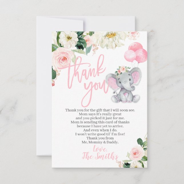 Chá de fraldas elefante - Obrigado Cartões por uma (Frente)