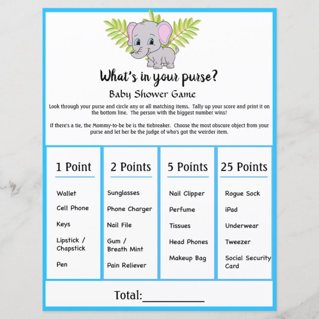 Chá de fraldas Elefante Que Está No Jogo Da Bolsa (Frente)