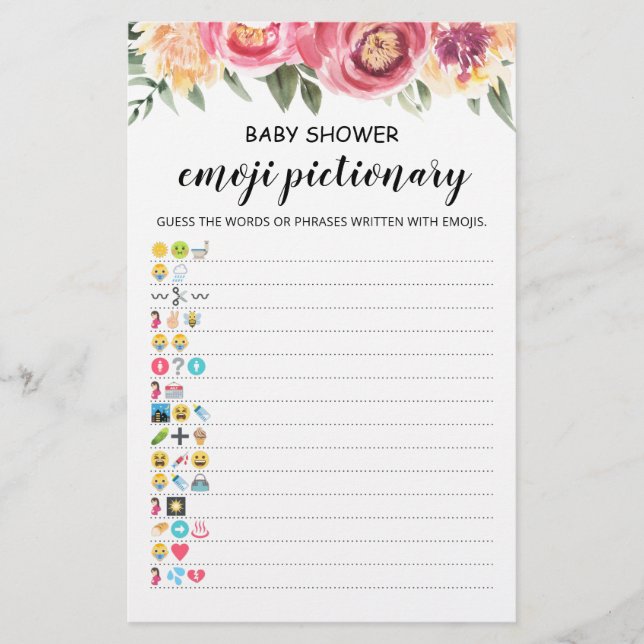 Chá de fraldas Emoji Pictionary com o jogo Respost (Frente)