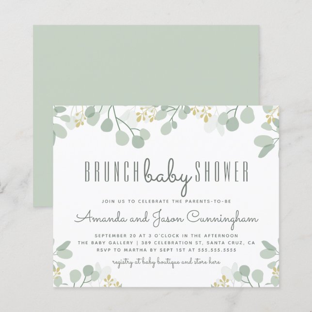 Chá de fraldas Eucalyptus Brunch Botânico de Orçam (Frente/Verso)