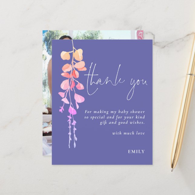 Chá de fraldas Eucalyptus  Lilac Obrigados de foto (Frente/Verso In Situ)