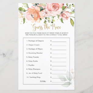 Chá de fraldas Floral adivinha o jogo do preço