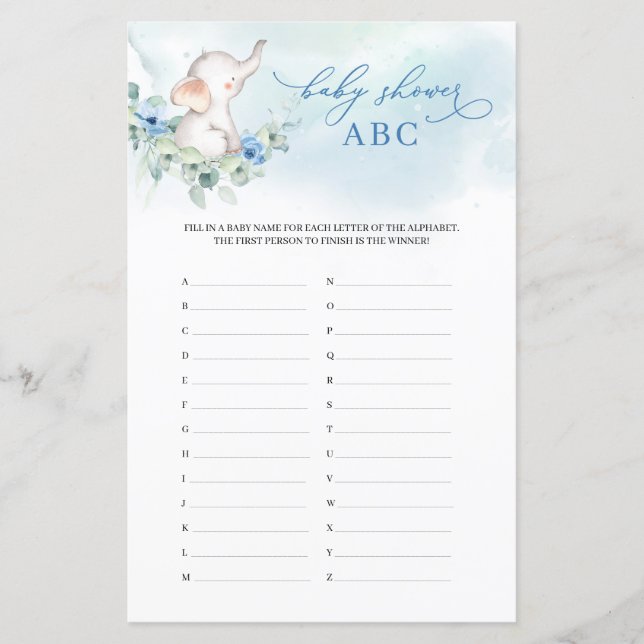 Chá de fraldas floral azul-elefante de bebê Trendy (Frente)