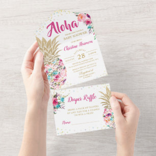 Chá de fraldas Floral de Ananás Rosa e Fralda Ra