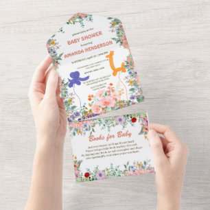 Chá de fraldas floral de girafa-elefante girafa-br