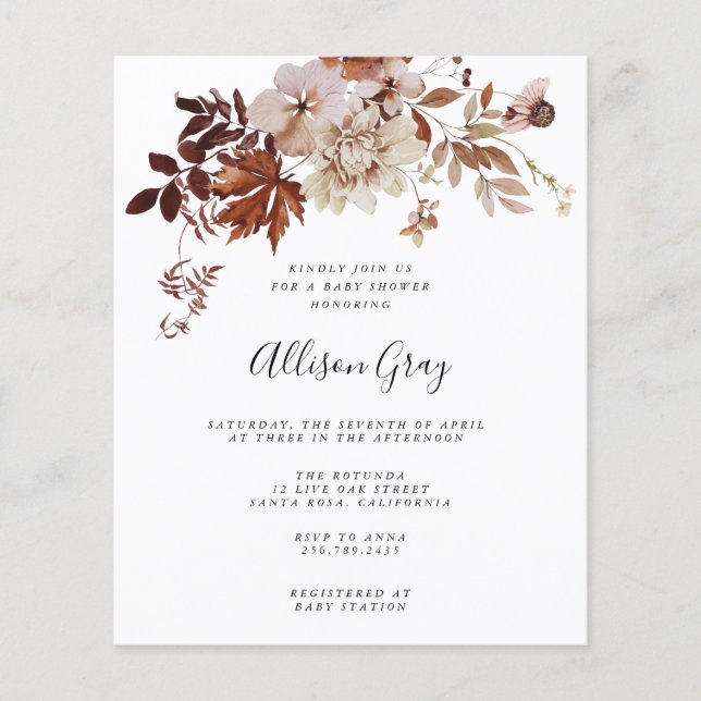 Chá de fraldas Floral | Orçamento Flyer (Frente)