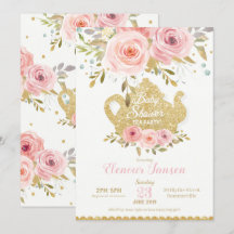 Chá de fraldas Floral Rosa Menina Convite de festa