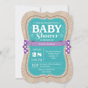 Chá de fraldas Floral Roxo Teal Convite