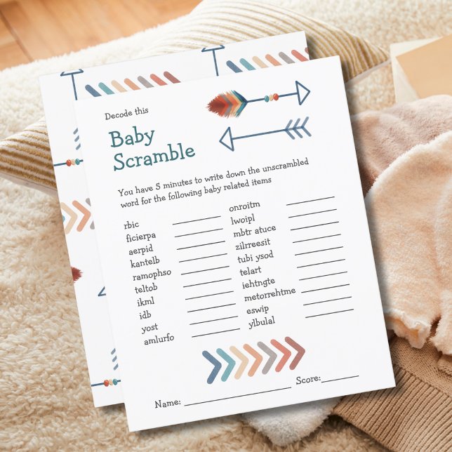 Chá de fraldas Game Baby Scramble Boho Arrows (Criador carregado)