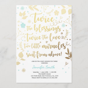 Chá de fraldas Gêmeo Convite Dourado chá Azul