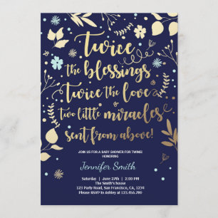 Chá de fraldas Gêmeo Convite Dourado de marinho Az
