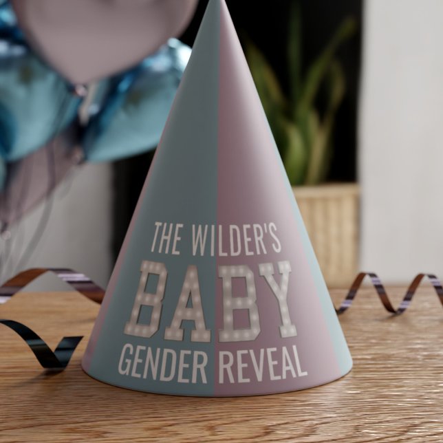 Chá de fraldas Gênero Revele o Chapéu da Parte (Gender Reveal Party hats just for you. Add your family name)