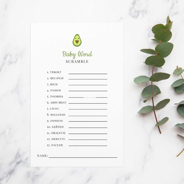 Chá de fraldas Kawaii Avocado Jogo Palavra (Criador carregado)