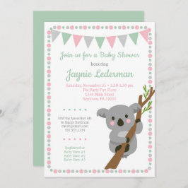 Chá de fraldas Koala Bear Convite Meninas Rosa Ros