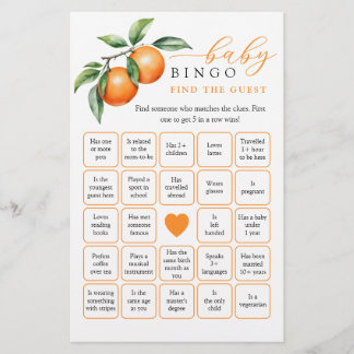 Chá de fraldas Laranja Encontre o Jogo de Bingo co