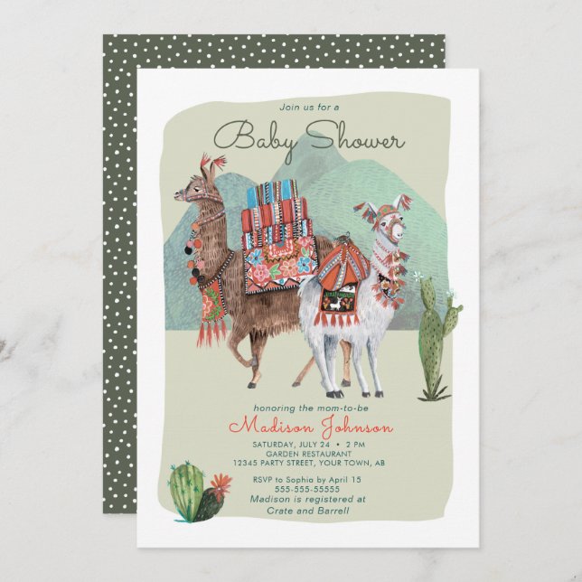 Chá de fraldas | Llamas e Cactus | Convites (Frente/Verso)