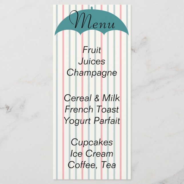 Chá de fraldas Menu "Umbrella Picnic" (Frente)